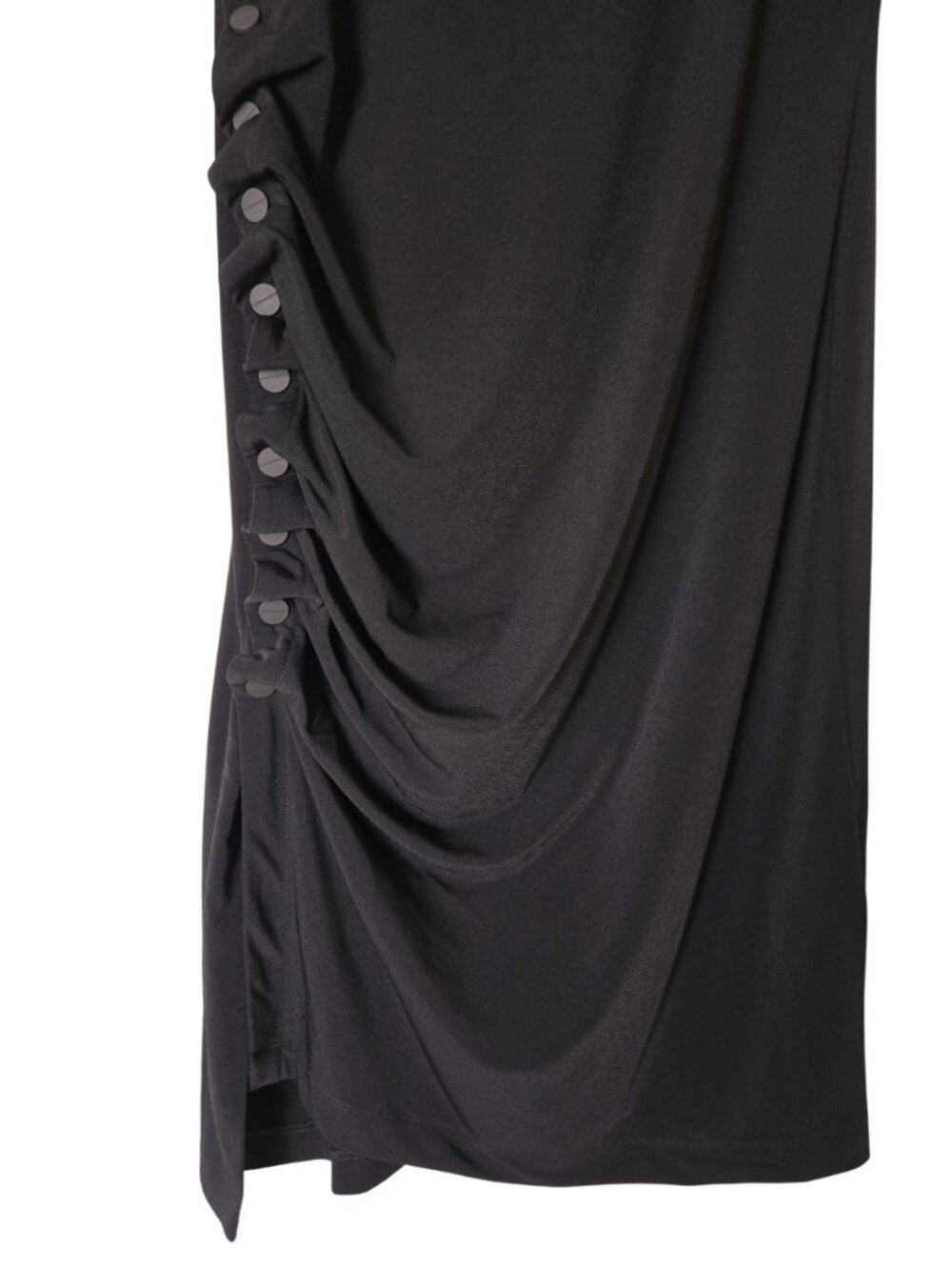 Kenneth Cole Black Midi Dress M Button Ruching Side, Drop Sleeve NWT - Picture 3 of 10